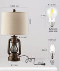 Rustic Farmhouse Lantern Table Lamps Set of 2 With USB Ports, Vintage Resin Bedroom and Living Room Lamps dimensions