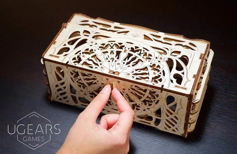 3D Wooden Card Holder Puzzle for Board Games A Sliding Card Case That Holds Up to 12 Decks Perfect for Family Game Night Tabletop and Role Playing Sessions A Mechanical Wood Build Kit for Adults, wooden card case closed
