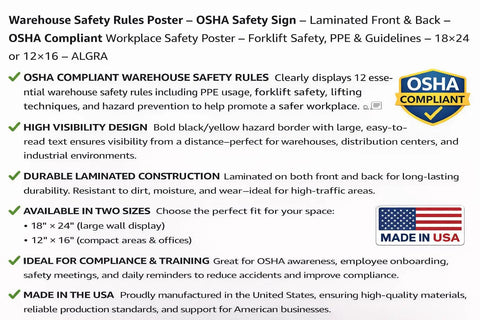 Warehouse Safety Rules Poster Hella Tough Laminated Wall Sign Osha Compliant Heavy Duty Forklift And Ppe Guidelines Straight Up Must Have Gear For Any Warehouse Floor Or Yard