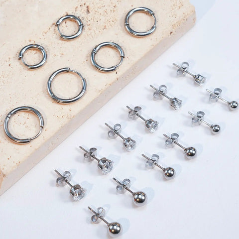 Surgical Steel Earrings Set For Multiple Piercings Nine Pairs Featuring Hoops CZ Studs And Ball Studs For Women Hypoallergenic 20G Dope Everyday Wear Must Have Jewelry With Three Styles And Sizes, 20G hoops and studs