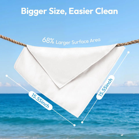 Front view of white 12 x 12 inch glass microfiber cleaning cloth, 6-pack, for glass, windows, cars and stainless steel surfaces