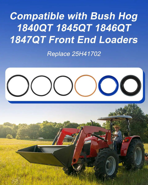 Beefed Up Heavy Duty Hydraulic Seal Kit For Bucket Cylinder Fits One And A Half Inch Bore Front End Loader Cylinders, One Inch Rod, Fifteen Inch Stroke, Compatible With 1840QT, 1845QT, 1846QT, 1847QT Models And Similar Cylinders; seal rings and tractor use