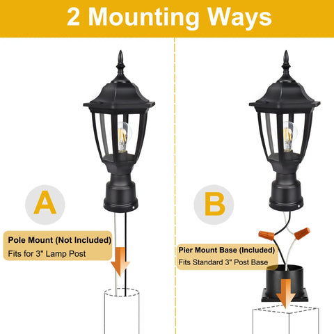 Dope Outdoor Post Light LED Lantern With Pier Mount Base Waterproof IP44 Exterior Lamp Fixture mounting options