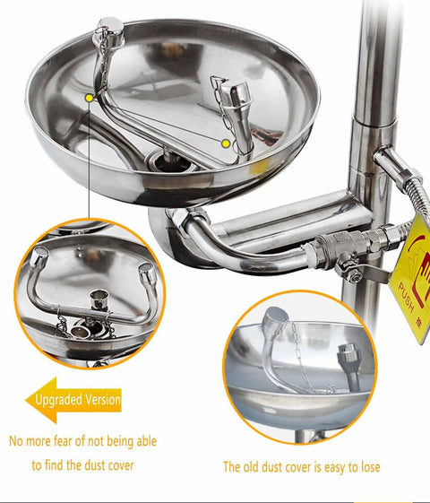Heavy Duty 304 Stainless Steel Eye Wash Station with dual eyewash bowl and pipe fittings