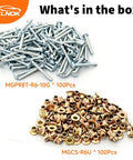 Peterbilt 379 Compatible Huck And Collar Lock Bolt Kit With Magna Grip Bolts 3/16 In And Medium Wide Flange Collars, 100 Pcs Each.
