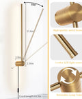 Detailed view of Dimmable Modern Plug In Wall Sconce Set Of 2 Gold Brushed Finish 23.6 Inch Indoor Wall Lamps features and dimensions.