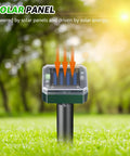 Solar Powered Ultrasonic Mole And Pest Deterrent For Outdoor Gardens with solar panel in grassy yard