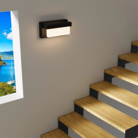 Modern Sleek Black Wall Sconce With On Off Switch 8 Inch LED Wall Lamp Acrylic White Lampshade 4000K Daylight Glow in hallway