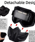 Workhorse Auto Darkening Welding Helmet With Detachable Face Shield And Goggles displayed, highlighting detachable design and PC material.