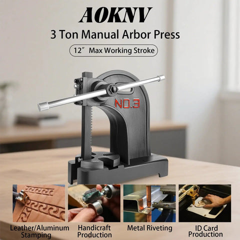 Premium 3 Ton Manual Arbor Press With Smooth Hand Wheel heavy-duty desktop punch press machine for metal stamping and forming.