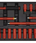 1000V Insulated Tool Kit 3/8 Inch Drive, 50-Piece Electrical Hand Tool Set in black case with red high voltage safe sockets