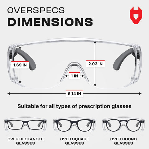 Over Eyeglasses Safety Glasses That Fit Over Your Frames, Fog And Scratch Resistant Lenses, UV380 Protection, ANSI Z87 Rated, Side Shields