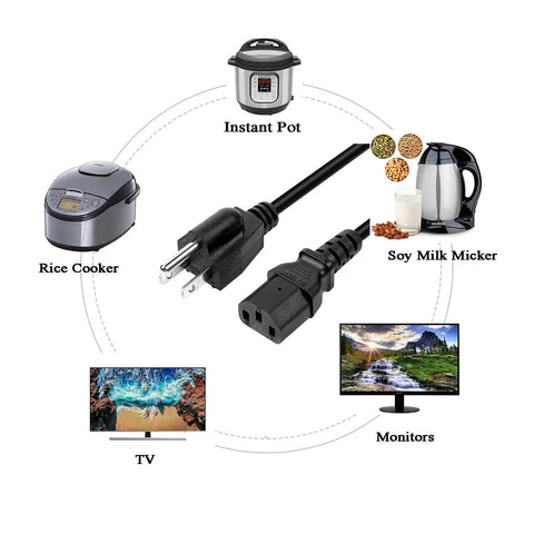 Universal Replacement Power Cord Cable For Electric Pressure Cookers And Kitchen Gadgets Like Rice Cookers And Soy Milk Makers OEM Fit UL Listed Easy Install Plug And Play Built Tough For Daily Kitchen Use compatible with various appliances including Instant Pot, rice cooker, and soy milk maker