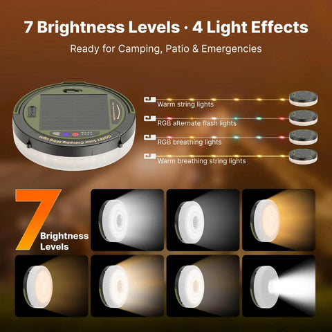 Solar Camping String Lights With Built In 5400mAh Power Bank USB Charger For Phone Outdoors Indoor 50 Ft Of Fairy Tent Lights 11 Modes