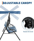 Image showing adjustable canopy on Three Seat Outdoor Porch Swing With Adjustable Canopy For Adults Plush Cushions Sturdy Steel Frame Glider Bench For Backyard Patio Or Garden Cozy Roomy 3 Person Outdoor Swing Chair.