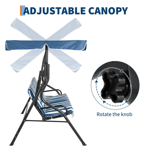 Image showing adjustable canopy on Three Seat Outdoor Porch Swing With Adjustable Canopy For Adults Plush Cushions Sturdy Steel Frame Glider Bench For Backyard Patio Or Garden Cozy Roomy 3 Person Outdoor Swing Chair.