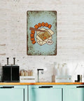 Ramen Noodle Pun Wall Art Sign, Funny Foodie Pewter Metal Tin Decor For Kitchen Or Office on white brick wall.
