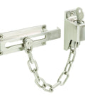 Keyed Chain Door Guard For Inward Swing Doors, 3-1/4 Inch, Steel And Diecast Construction, Satin Nickel Plated Finish