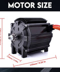 72V 5000W Brushless DC Motor For Go Karts Dirt Bikes And Electric Rides with dimensions labeled, black exterior, copper core
