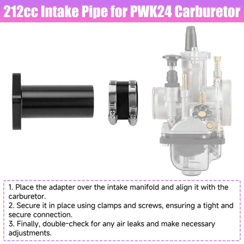 Intake Manifold Inlet Pipe Kit For PWK 24mm 28mm Carbs Fits Predator 212 224cc engines shown with adapter and carburetor