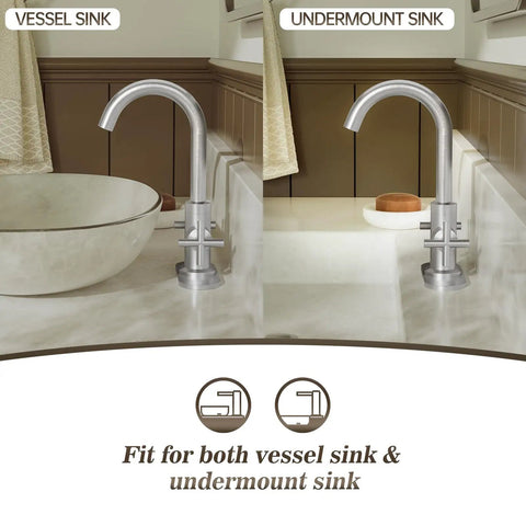 Brushed Nickel Vanity Faucet With 4 Inch Centerset Or Single Hole Setup, Swivel Spout, for vessel and undermount sinks, SGF03-10-BN