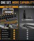Heavy Duty Carbon Steel Rivet Nut Tool Set Kit For M3 To M12 With Durable Sleeves And Precise Threads Pro Grade Performance For Garage Workshop Or DIY Projects Fast Clean Nutsert Install Every Time, 50-piece kit laid out with mandrels and sleeves