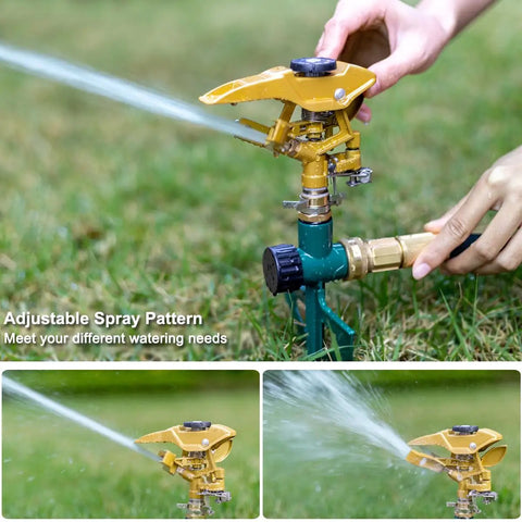 Heavy Duty Pulsating Impact Sprinkler With Spike Base, All Metal Construction Built To Last, 360 Degree Adjustable Spray Pattern For Large Lawns And Yards, Covers Up To 5800 Sq Ft being adjusted by hand