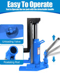 Heavy Duty 2 In 1 Hydraulic Bottle Toe Jack With Savage 10 Ton And 5 Ton Capacity featuring unloading valve and rotating rod.