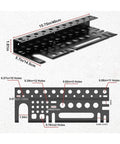 Wall Mounted Hand Tool Organizer Rack dimensions and hole sizes for screwdrivers, pliers, and small tools, heavy duty metal construction.