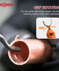 Angle of Inside Pipe Cutter For PVC Pipe With Diamond Grit Blade And Deburring Tool Versatile 8 Piece Set in use on copper pipe.