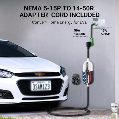Heavy Duty Electric Vehicle Charger Built For Tesla Level 1 And 2 J1772 Portable Wall Mount With Wi Fi App Control 32 Amp 25 Foot Cord