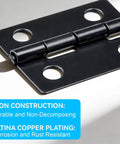 Close-up of Matte Black 18x15mm Mini Hinges With 200 Screws For Wooden Boxes Jewelry Boxes Picture Frames And DIY Projects