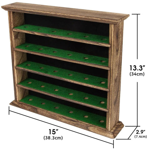 Rustic Wood Golf Ball Display Cabinet Wall Rack 5 Tier Shelf No Door Holder with dimensions for collectible balls