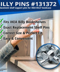 Heavy Duty Shelf Support Pins And Replacement Screws Compatible With Ikea Part 131372 in use on a Billy bookshelf.