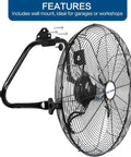 High Velocity 20 Inch Floor Fan With Three Speed Settings And Heavy Duty Metal Build Workhorse with wall mounting system