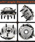 Multi-angle view of Heavy Duty Front Wheel Hub And Bearing Assembly For Jeep Commander And Grand Cherokee 2005 To 2010, 5-Lug, Driver Or Passenger Side, With ABS, Durability And Smooth, Quiet Ride.