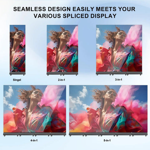 Image showcasing versatile display options for the 80 Inch Led Digital Signage Display With P1.86 Clarity And Frameless Splicing Setup.
