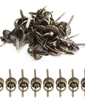 Mini Pull Ring Metal Brad Fasteners Set In Old School Bronze, lightweight vintage decorative hardware shown in a pile.
