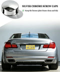 Rear view of car with Crystal Clear License Plate Cover For Cars Bubble Shield High Visibility Tag Protector, silver screw cap detail