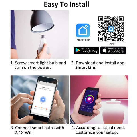 Instructions for installing Crazy Bright Smart LED Light Bulbs 16W 1600 Lumen 150W Equivalent Color Changing A19 E26