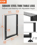 28 Inch Adjustable Square Steel Table Legs Set Of 2 Heavy Duty Desk Legs With 1000 Lb Load Capacity Rust Proof Matte Black Finish