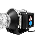 Three Inch Inline Booster Duct Fan With Speed Control attached to tubing, ideal for smoke and odor extraction in small spaces.