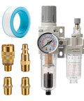 All In One Pro Grade Pneumatic Air Filter Regulator Lubricator With Oil Water Separator 0 To 150 PSI Five Micron Filtration Brass Element
