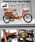 Ultimate 20 Inch Adult Tricycle With Large Rear Basket And Lid, steel frame, dual brakes, pneumatic spokes, adjustable handlebar