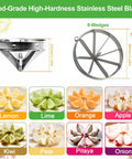 Pro Grade Citrus Slicer 8-Section With V-Shaped 420 Stainless Steel Blades easy wedger cutting lemons, limes, and more