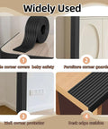 Heavy Duty Baby Proof Corner Guards And Edge Shields For Sharp Tables And Fireplaces Hella Comfy Foam Bumpers With Zero Residue Tape For Stress Free Living Rooms And Little Rascals Everywhere Black displayed on furniture.