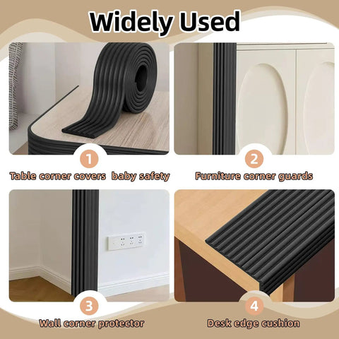 Heavy Duty Baby Proof Corner Guards And Edge Shields For Sharp Tables And Fireplaces Hella Comfy Foam Bumpers With Zero Residue Tape For Stress Free Living Rooms And Little Rascals Everywhere Black displayed on furniture.