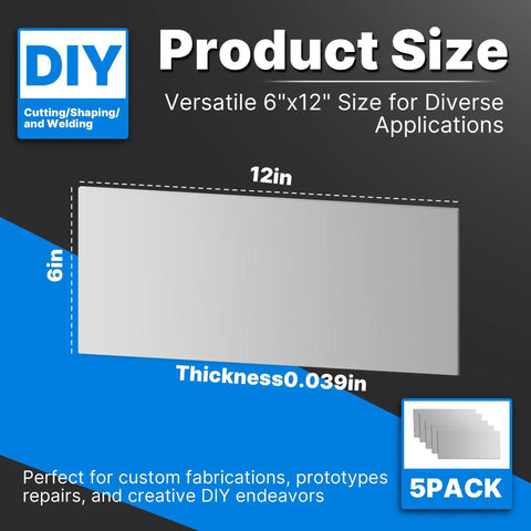 Five Pack 20 Gauge Cold Rolled Steel Sheet Metal Plate 12 By 6 Inches Weldable And Durable For DIY Auto Repair And Industrial Projects Built To Last For Fabrication And Metalwork Automotive Mods And Home Workshop Use, 12x6 size shown