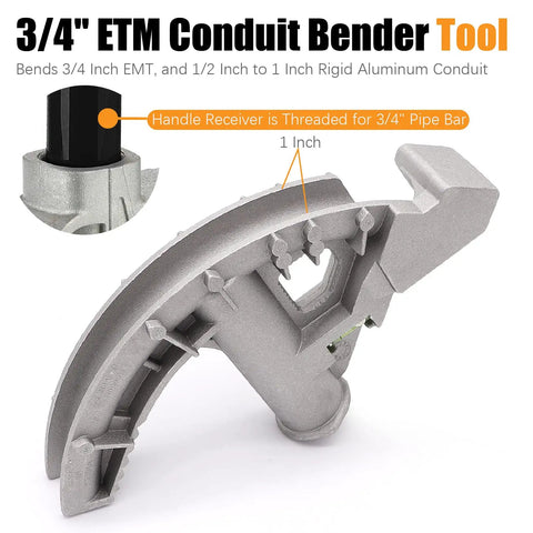 Aluminum Die Cast Conduit Bender Tool for Three Quarters Inch EMT and One Half Inch Rigid Pipe Pro Grade with Built In Level Gauge