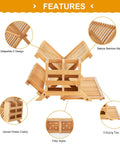 Features of Heavy Duty Bamboo Dish Drying Rack Three Tier Collapsible Wooden Drainer, showing collapsible design and utensil holder.